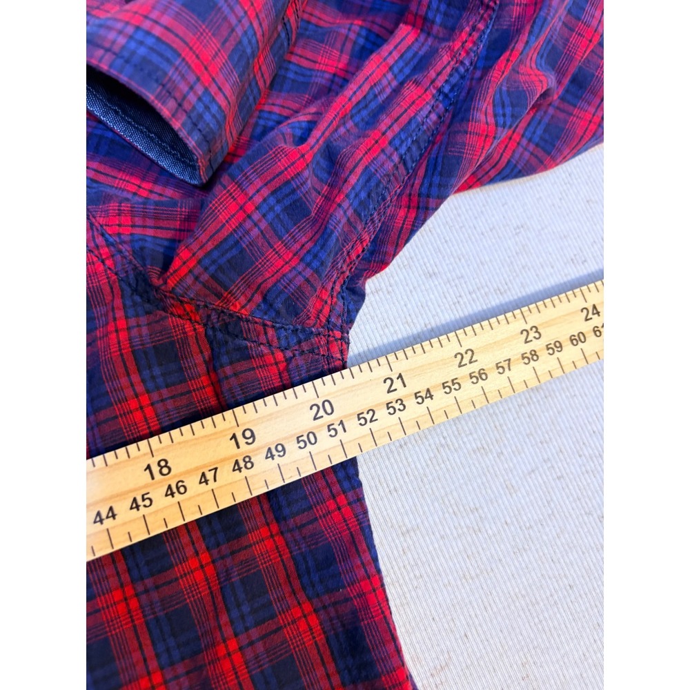 Engbers Mens Slim Fit Plaid Button Down Shirt Red Blue Grand Tour Size M 39/40 - Picture 4 of 8